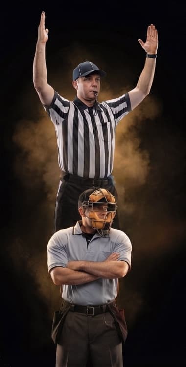 A basketball official signalling during a game