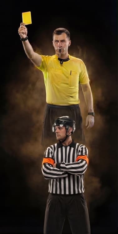 A soccer referee showing a yellow card